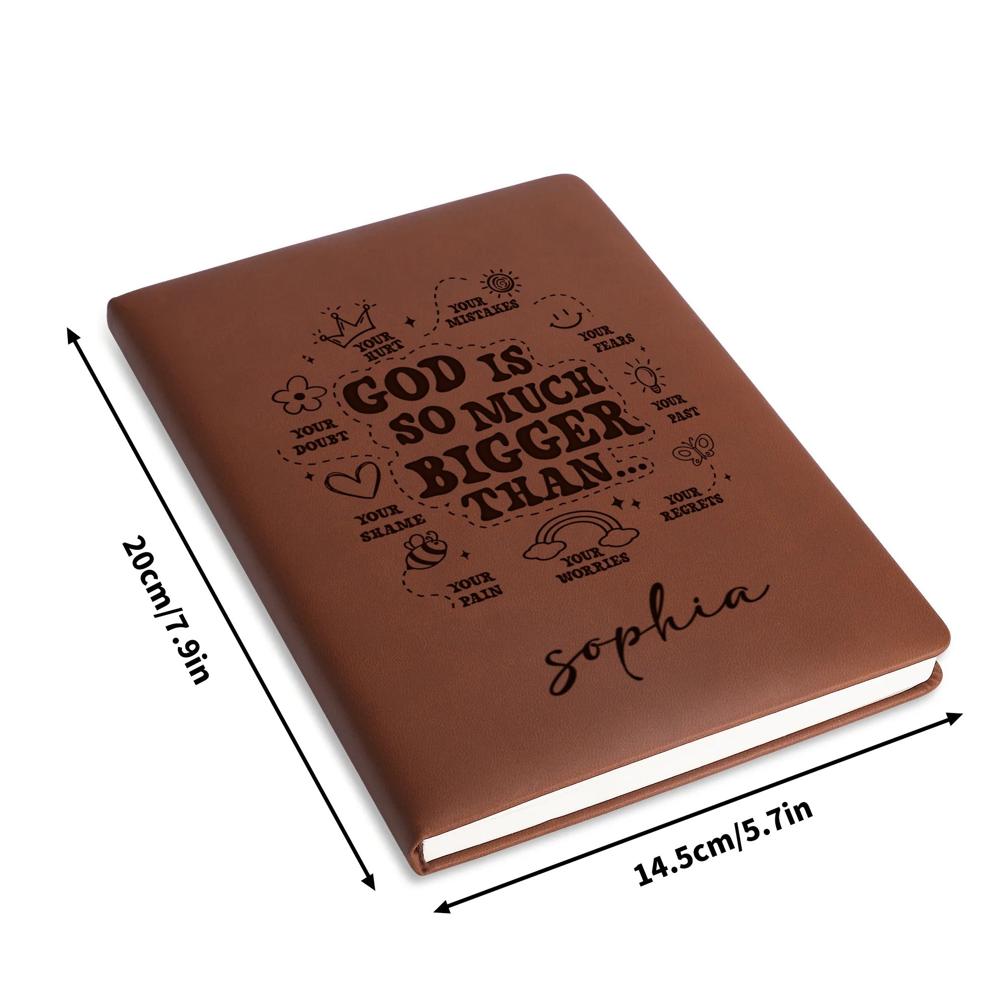 Personalized Christian Journal with "God is so much bigger than..", Custom Name Prayer & Faith Notebook, Religious Gift, First Communion Gifts, Birthday. NBLAF53
